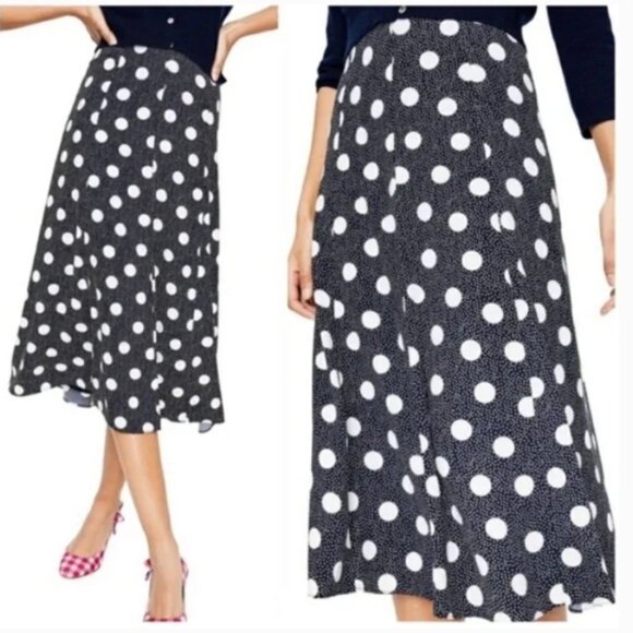 Dresses & Skirts - BODEN Darlena Navy & White Polka Dot A-Line Midi Skirt, Size 6P